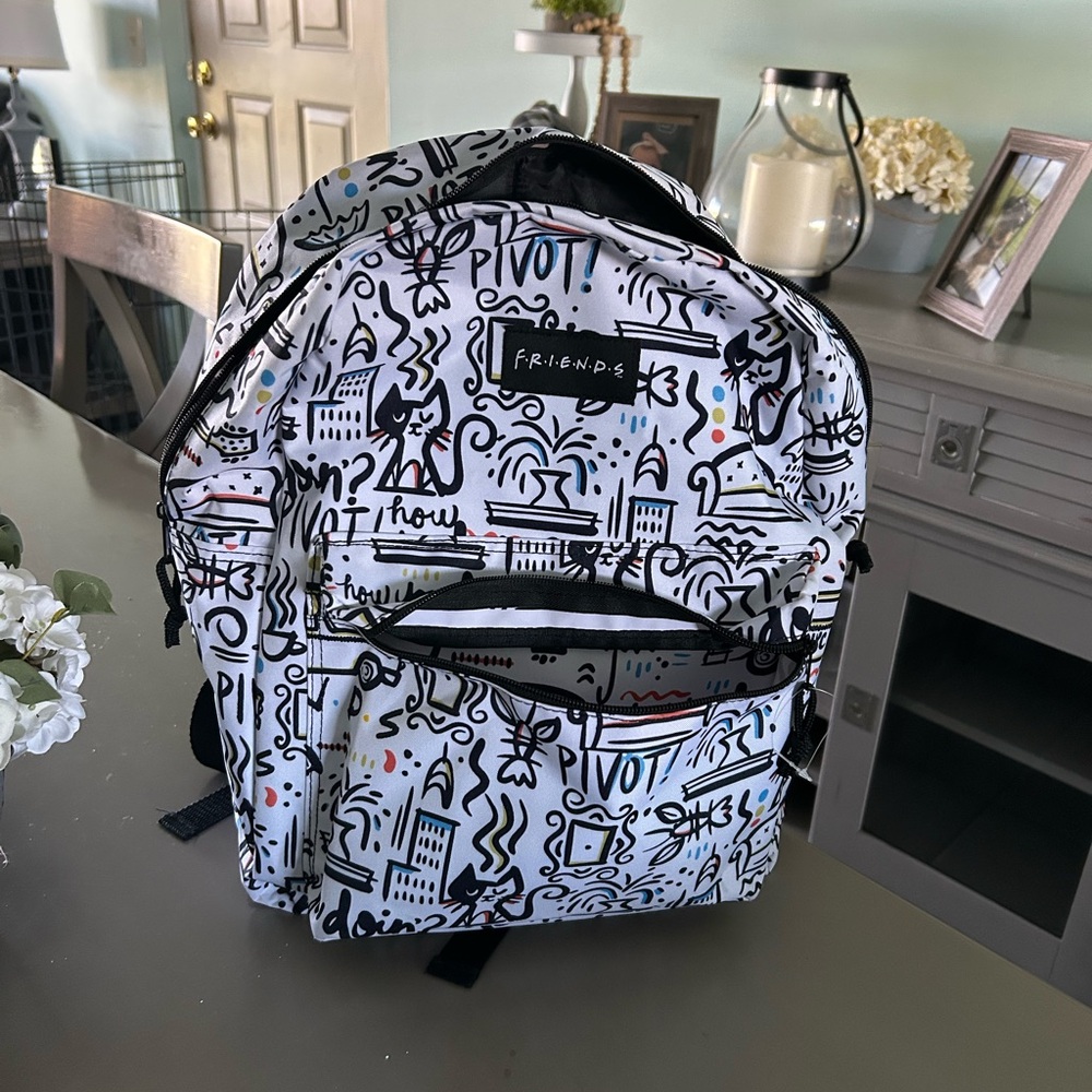 FRIENDS Graphic Backpack in White and Black